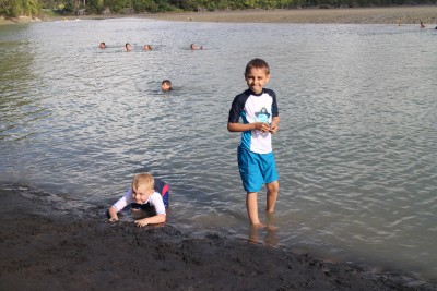 The Grandsons enjoying the Urenui river.