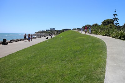 You can take the path up to a car park and town or carry on towards East End Beach.