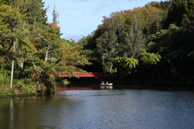 The main lake at Pukekura Park and looking at Poets Bridge. Just above the bridge you can see the Mountain. A very popular photograph to take :-)