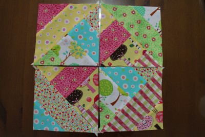 Or you could place them with the little triangles to the outer corner. Or you could mix them up totally. The last way is extremely hard to keep control of when sewing together. I get lost! So I kind of like to still have some order (among the chaos).