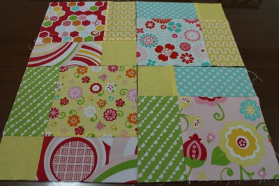 I chose to have the two little yellow squares opposite each other in the middle and the other two at the far corners.