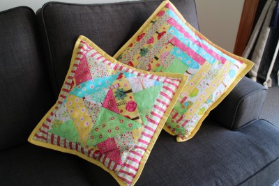 The fabric that was left over from the two blankets I wrote about in my previous blog post, made two lovely pillows. The one on the left I used the same process as the blankets, but the one on the right is another design which I will demonstrate in another blog post. It is really easy and looks great!